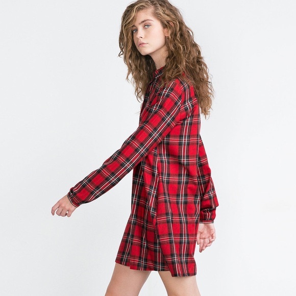 zara red plaid dress